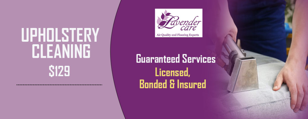 Advertisement for upholstery cleaning services by "Lavender care - Air Quality and Flooring Experts.