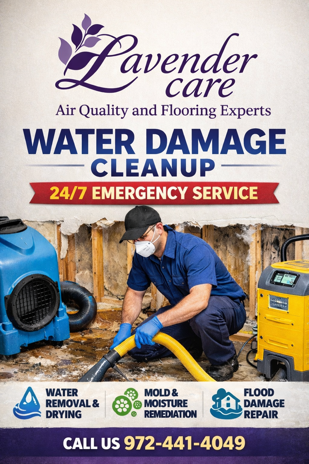 Professional emergency water damage cleanup and removal services Lavender Care