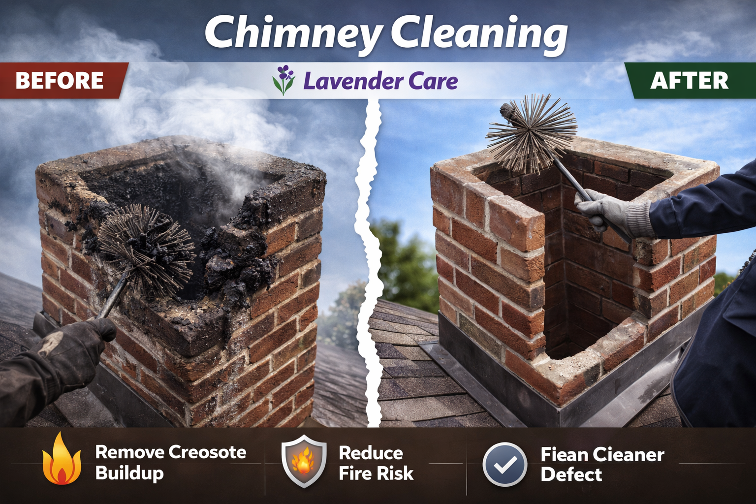 Professional brick chimney cleaning before and after results Lavender Care